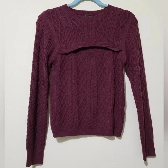 NWOT‎ love tree cable knit cutout fitted sweater in plum size M - Picture 1 of 1